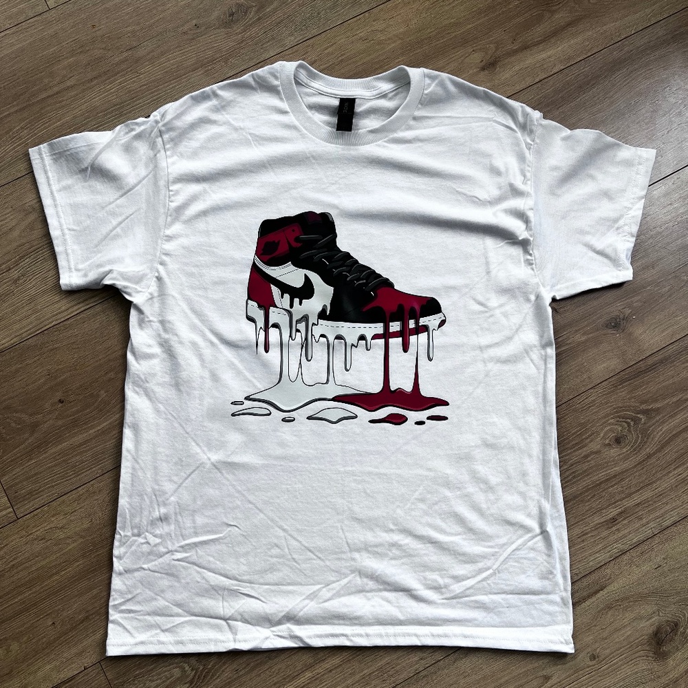 Jordan 1 Shoe Graffiti Style White T-Shirt Size Large Cotton